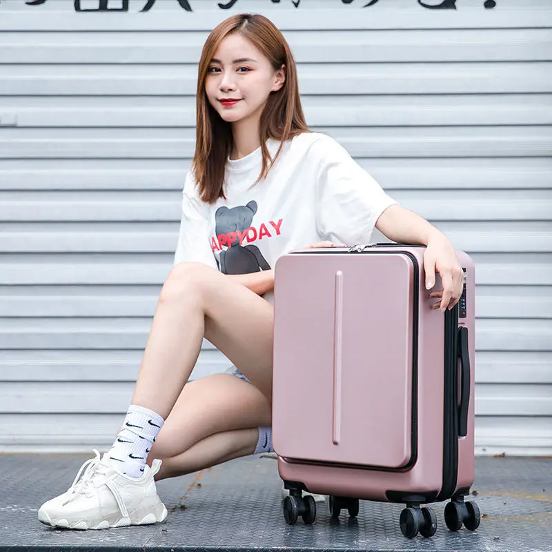 20/24 inch portable suitcase carry on cabin zipper style business travel trolley rotating wheel front opening computer luggage