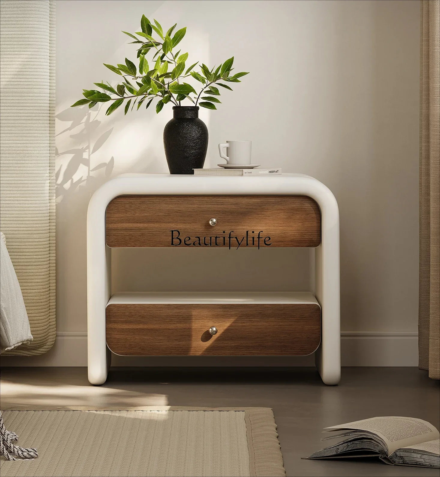 

Italian minimalist suspended bedside table modern simple storage cream wind bedroom bedside table