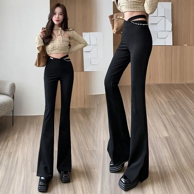 

Fashion Vintage High Waist Flare Pants For Women Stretch Casual Straigh Trousers Office Lady Suit Black Pants Pantalones A134