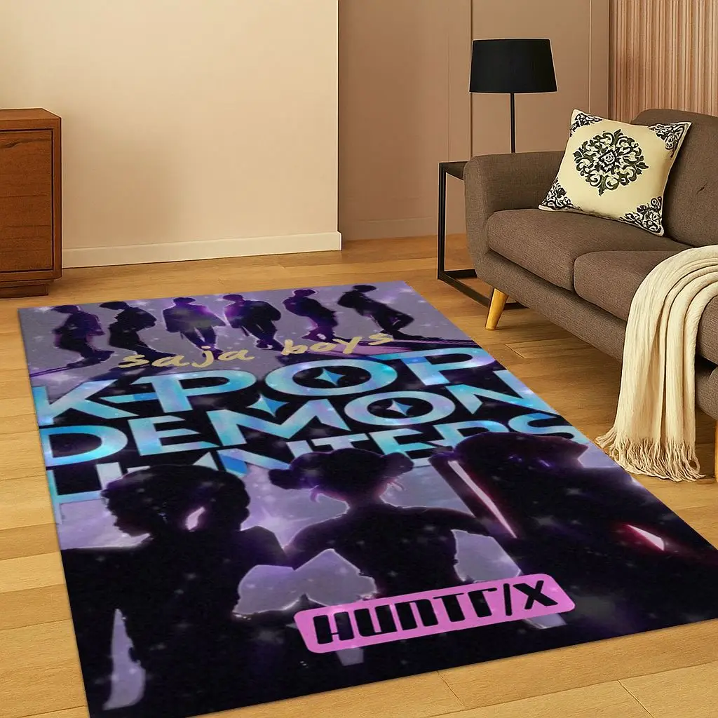 

3D Demon Hunters Kpop Rumi Mira Zoey Music Carpet Rug for Bedroom Living Room Sofa Home Decor,Area Rug Non-slip Floor Mat Gift