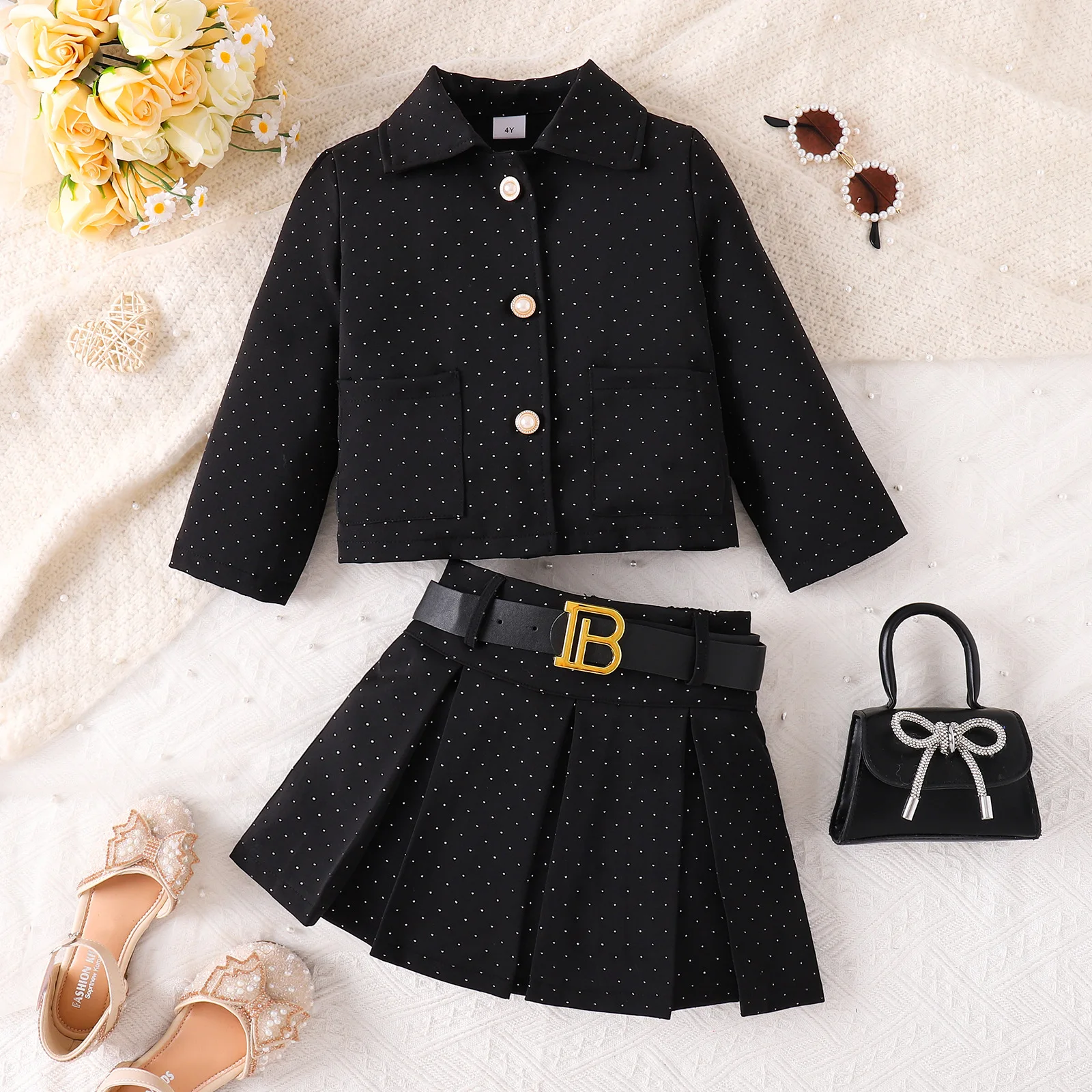 

Girls Clothes Sets new Autumn Kids Baby Girl rhinestone Coat and Skirt 2pcs Clothing Suit Children Birthday Gift Clothes Outfits