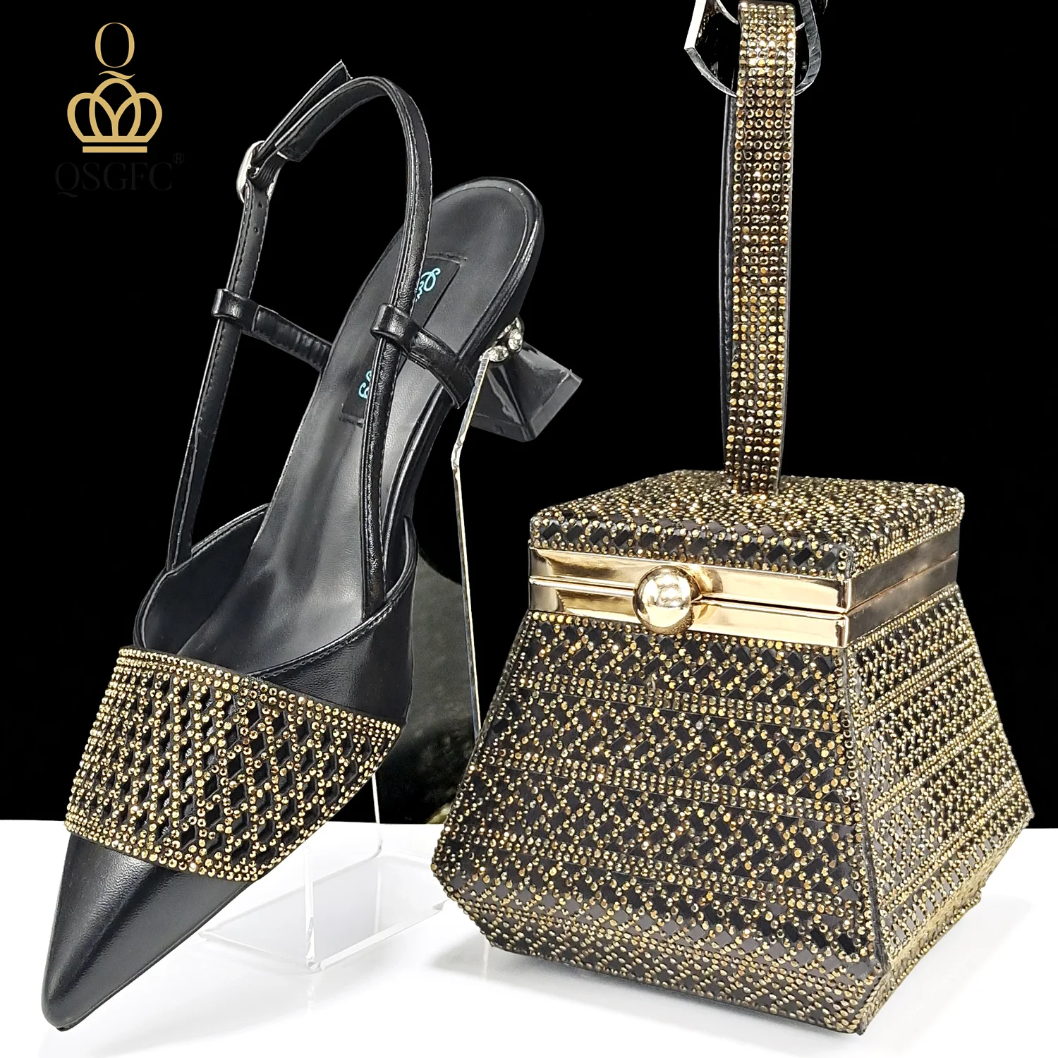 Italian Design Rhinestone-encrusted Ladies Party Shoes And Special Bag High Heels And Dual Purpose Mini Bag Women's Shoes