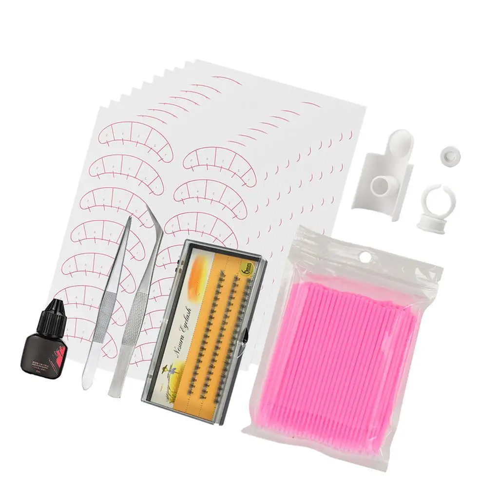 Eyelash Extension Swabs and Glue Practice Stickers Tweezer Pallet Holder Kit for Professional Training and Lifting