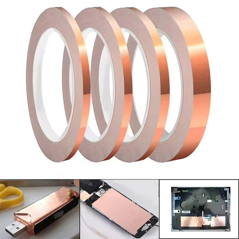 Double sided conductive copper foil tape, 20M, high-temperature EMI shielding DIY circuit repair copper foil tape