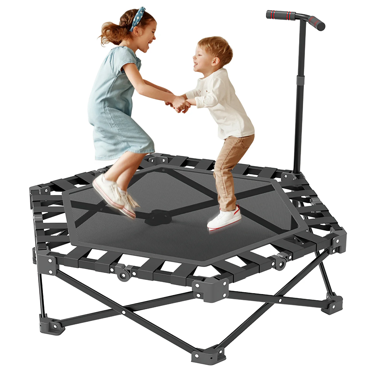 106 cm Fitness-Trampolin für den Innenbereich, 150 kg Tragfähigkeit mit verstellbarem Griff, leise Gummifederung für Cardio-Training im Heim-Fitnessstudio