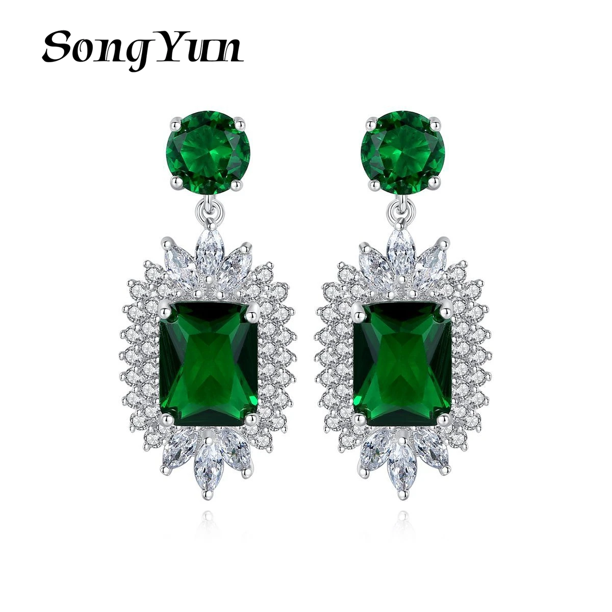 

SongYun Jewelry Manufacturer MHT Green Earrings With Copper Inlay Zircon Earrings Are Fashionable Korean Jewelry