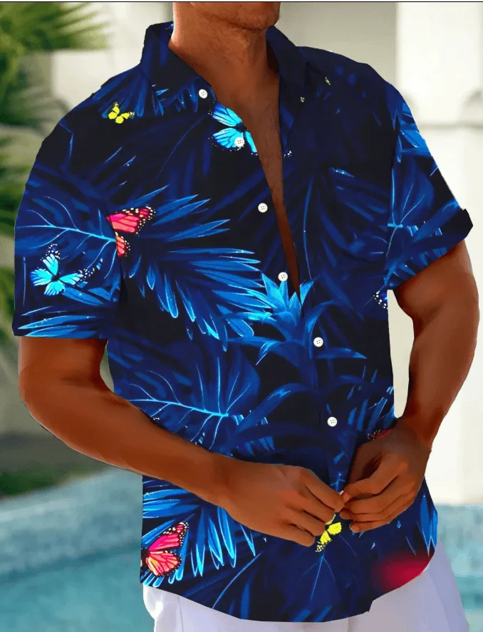 

2026 Summer Men's New Hawaiian Shirt Fashion Printed Short Sleeve Summer Leisure Seaside Vacation Style Large T-shirt