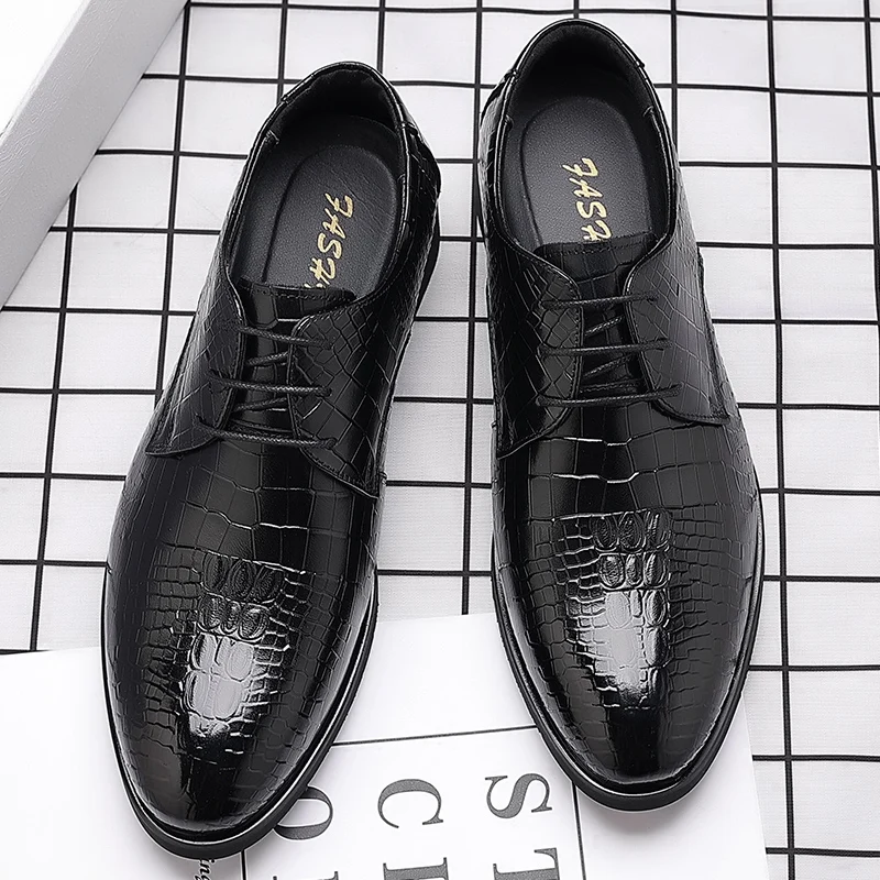 

Crocodile Pattern Top Brand Full Grain Genuine Leather Business Dress Shoes Men Retro Patent Leather Oxford Shoes For Men