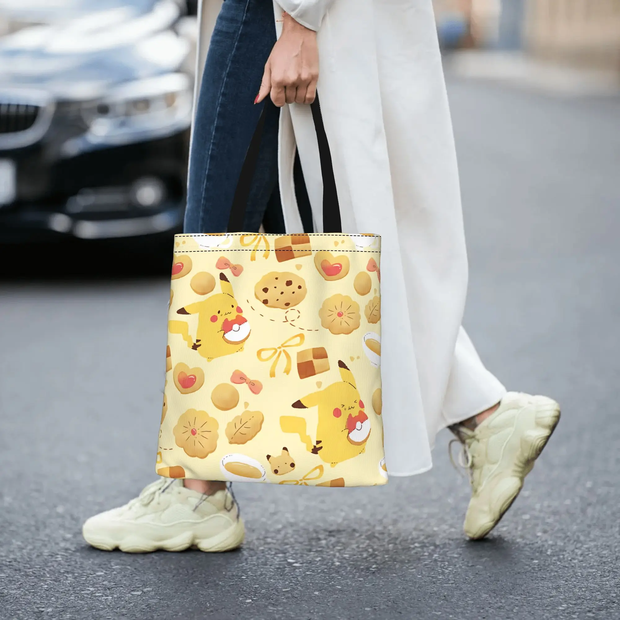 Customized Cartoon Pokemon Theme Women's Bag Shopping Bag Reusable Double Sided Canvas Tote Bag Shoulder Pikachu Meme Handbag