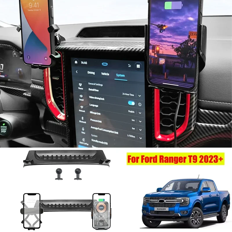 

Car Center Navigation Screen Back Mobile Phone Mount Holder For Ford Ranger T9 2023 2024 Dashboard Panel Trim Auto Accessories