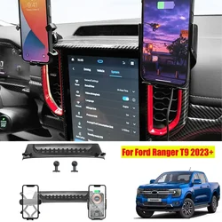 Car Center Navigation Screen Back Mobile Phone Mount Holder For Ford Ranger T9 2023 2024 Dashboard Panel Trim Auto Accessories
