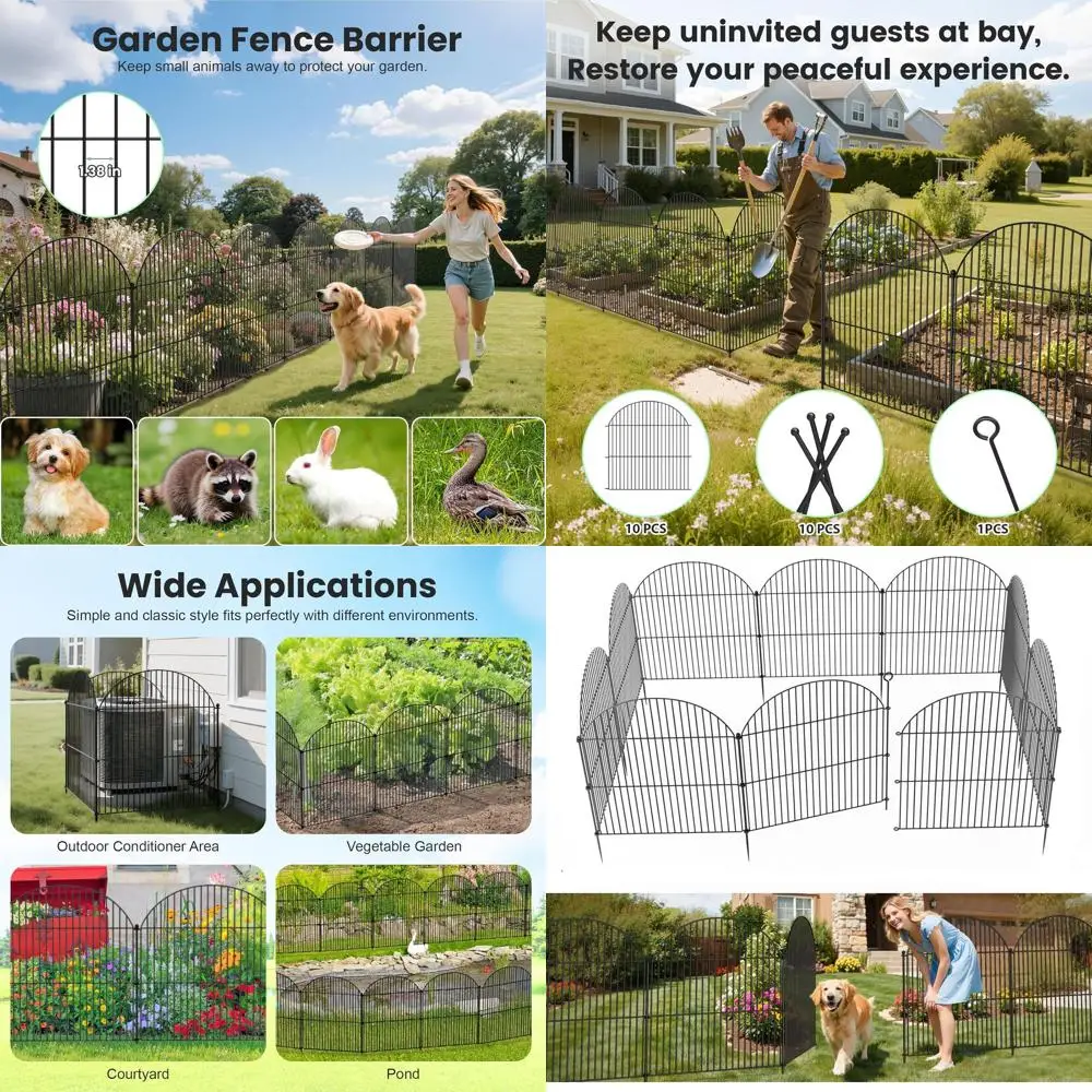 سياج حديقة معدني مقاوم للصدأ بطول 24 قدمًا، 10 قطع، ارتفاع 32 بوصة، حاجز للكلاب والأرنب في الهواء الطلق، لوحة حدودية مزخرفة للفناء
