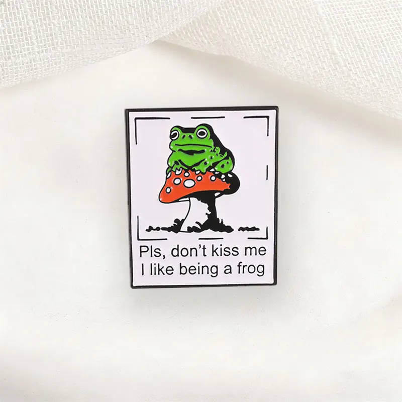 Lustiges Frosch-Pilz-Emaille-Abzeichen „Bitte, küsse mich nicht“ – Witziger Amphibien-Pin aus Legierung, Brosche für Revers, Rucksack, Schmuckgeschenk – Detail 6