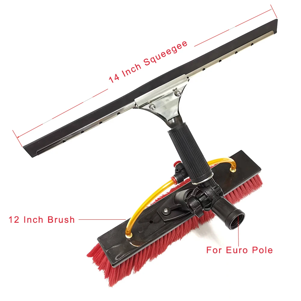 

Solar Panel Cleaning 12 Inch Water Fed Brush with 14 Inch Squeegee for Window Cleaning (Euro Thread)