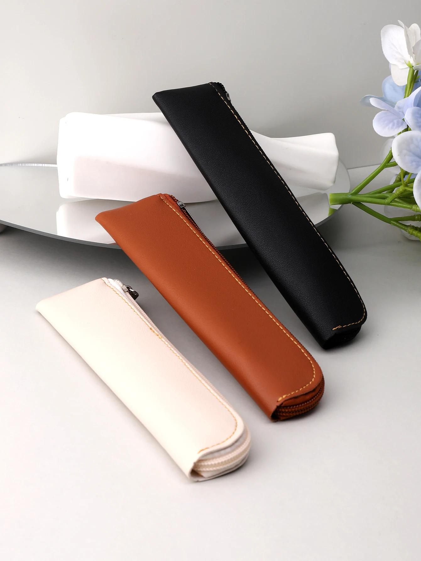 Estuche de lápices de cuero Pu, Estuche bonito con diseño de cremallera, papelería, regalo de regreso a la escuela para un amigo