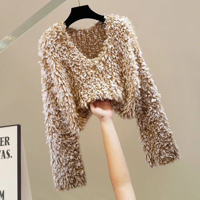 

Soft Lamb Fur Snowflake Color Blo Design Casual Long Sve Loose Knitted Sweater Trendy Top for Women Commute Sle round ...