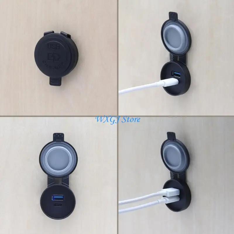 

37JE USB A & Type-C Charging Adapter Waterproof Charging Adapter Socket 12-24V Car Phone Charging Socket USB Power Outlet