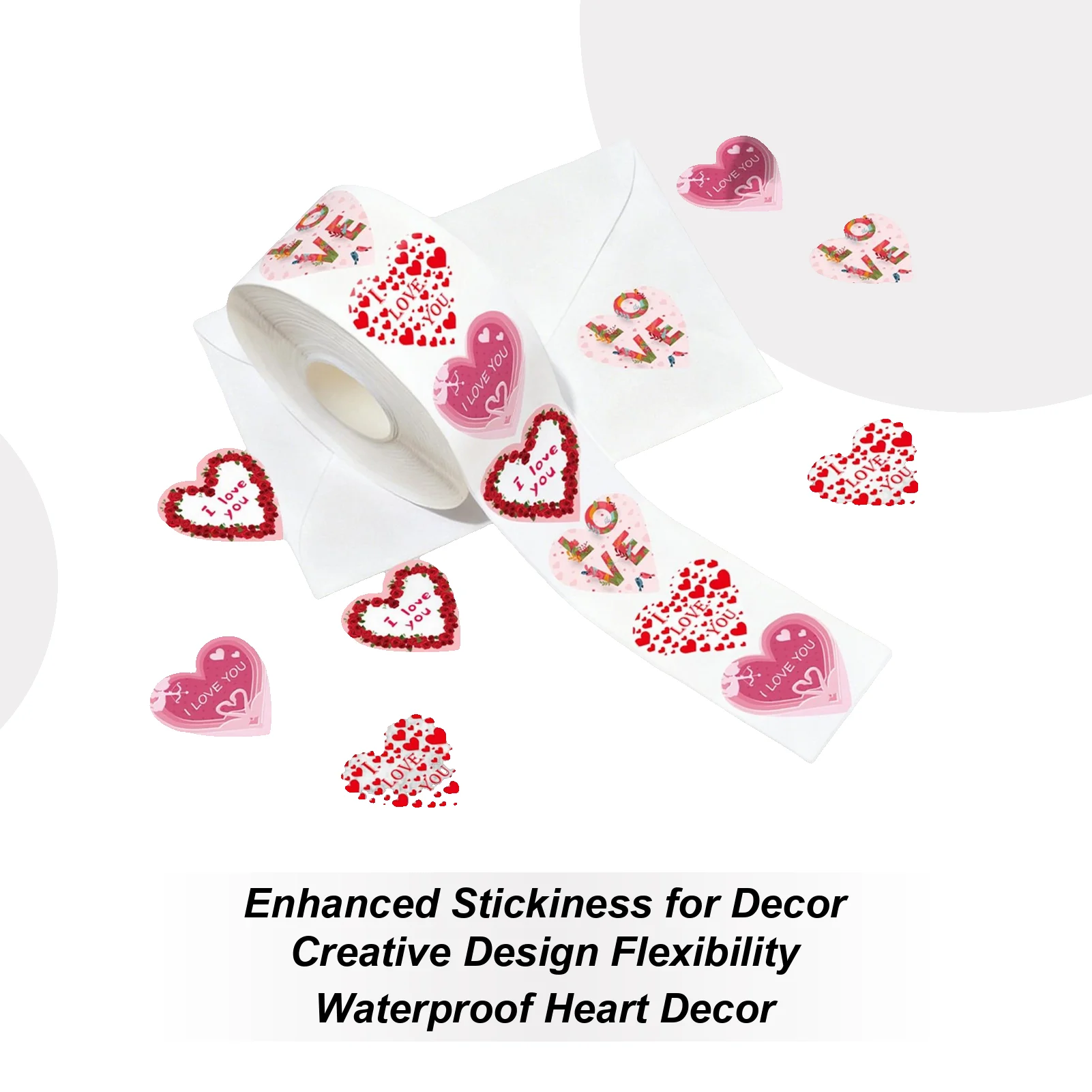 500 Pcs/roll Valentine's Day Heart-shaped Stickers Waterproof Self-Adhesive Seal Labels Heart-shaped Labels Envelope Gift Decor