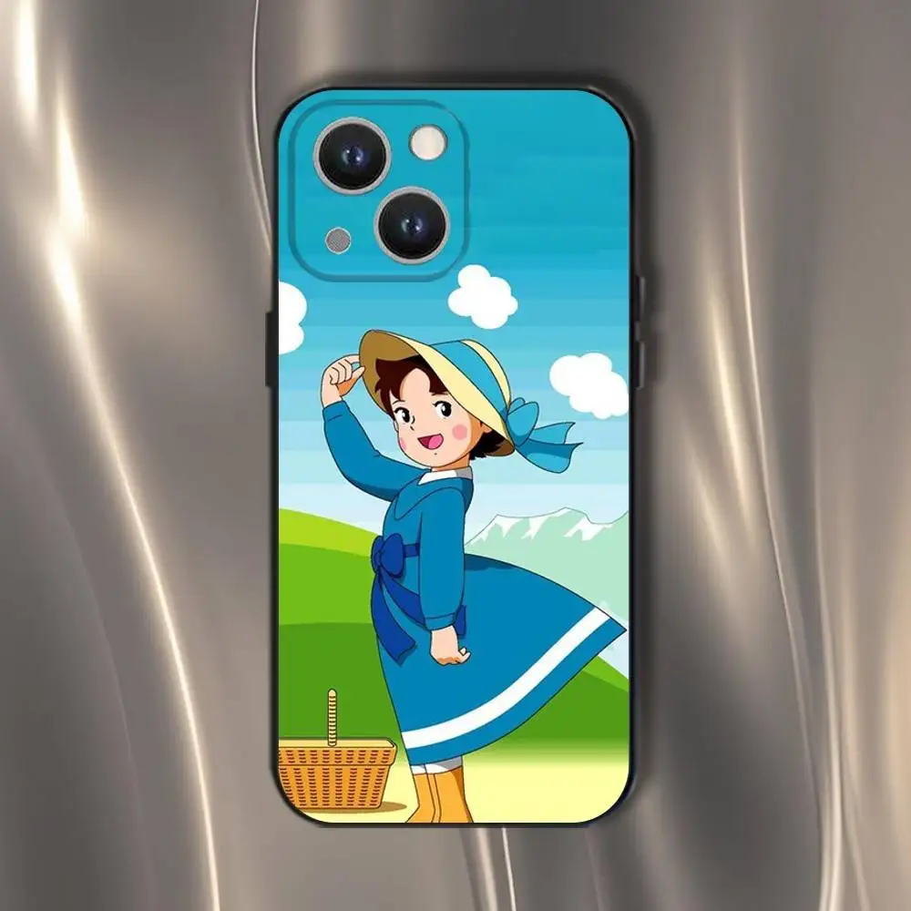 Capa de telefone Heidi dos desenhos animados para iPhone 16,15,14,13,12,11,Pro,XS,Max,XR,Plus,E,SE4,Mini capa macia preta