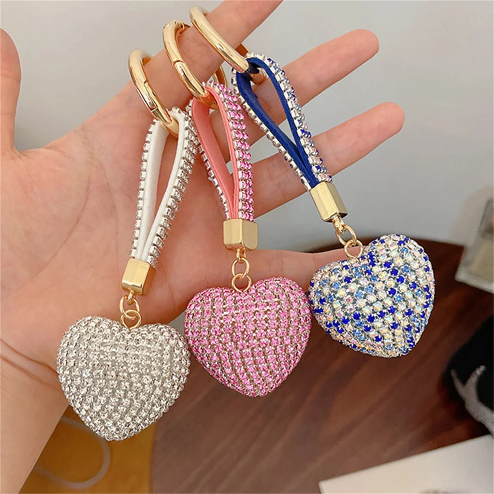 Rhinestone Heart Keychain Bling Shining Full Crystal Key Ring Jewelry Accessories Bag Pendant Car Hanging Ornament Special Gift