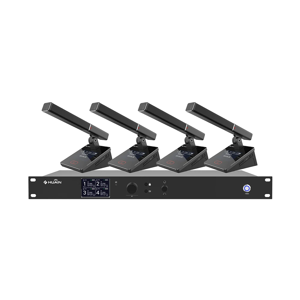 4-Channel FM Professional Wireless Microphone System with Noise Cancelling Desktop Style for Karaoke Churches & Conferences