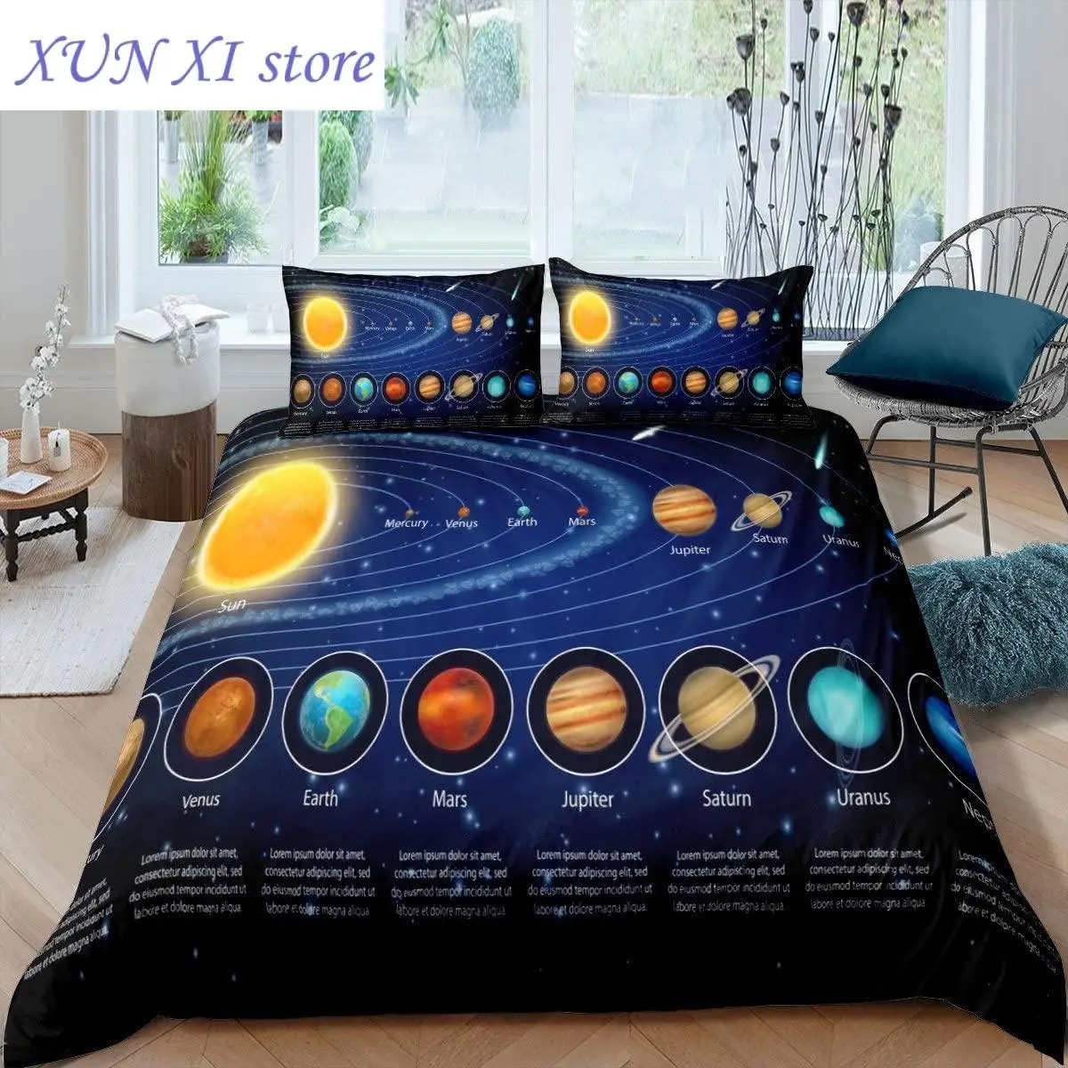 New Solar System Duvet Cover Set for Kids Outer Space Galaxy Bedding Set Universe Planets Comforter Cover Astronomy Quilt Cover