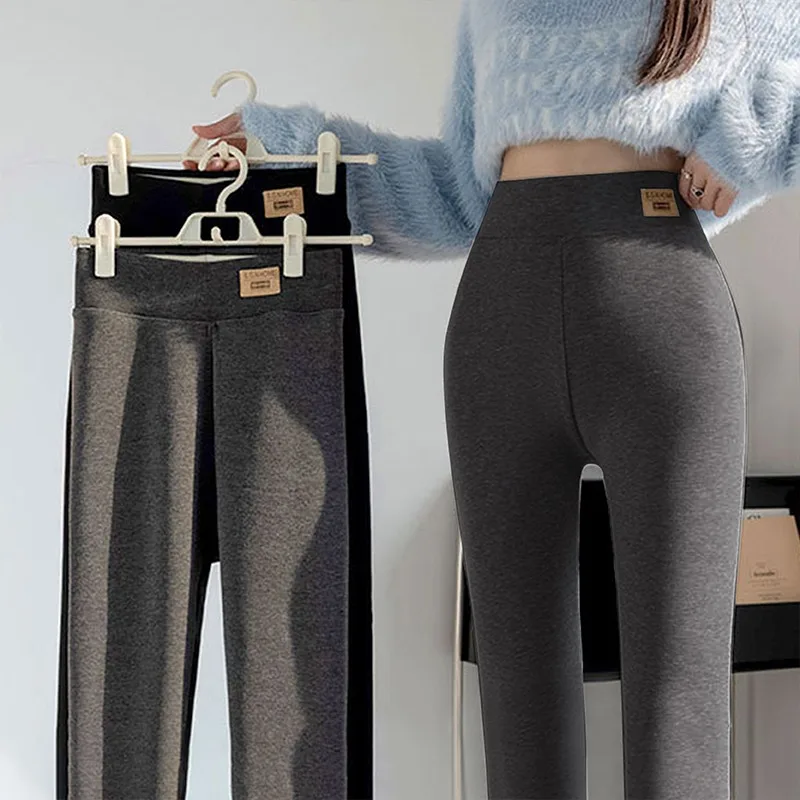 

Fleece Leggings Women Solid Winter Warm Leggings Thicken Lambwool Hight Waist Keep Butt Lift High Stretchy Walking Pants Pocket
