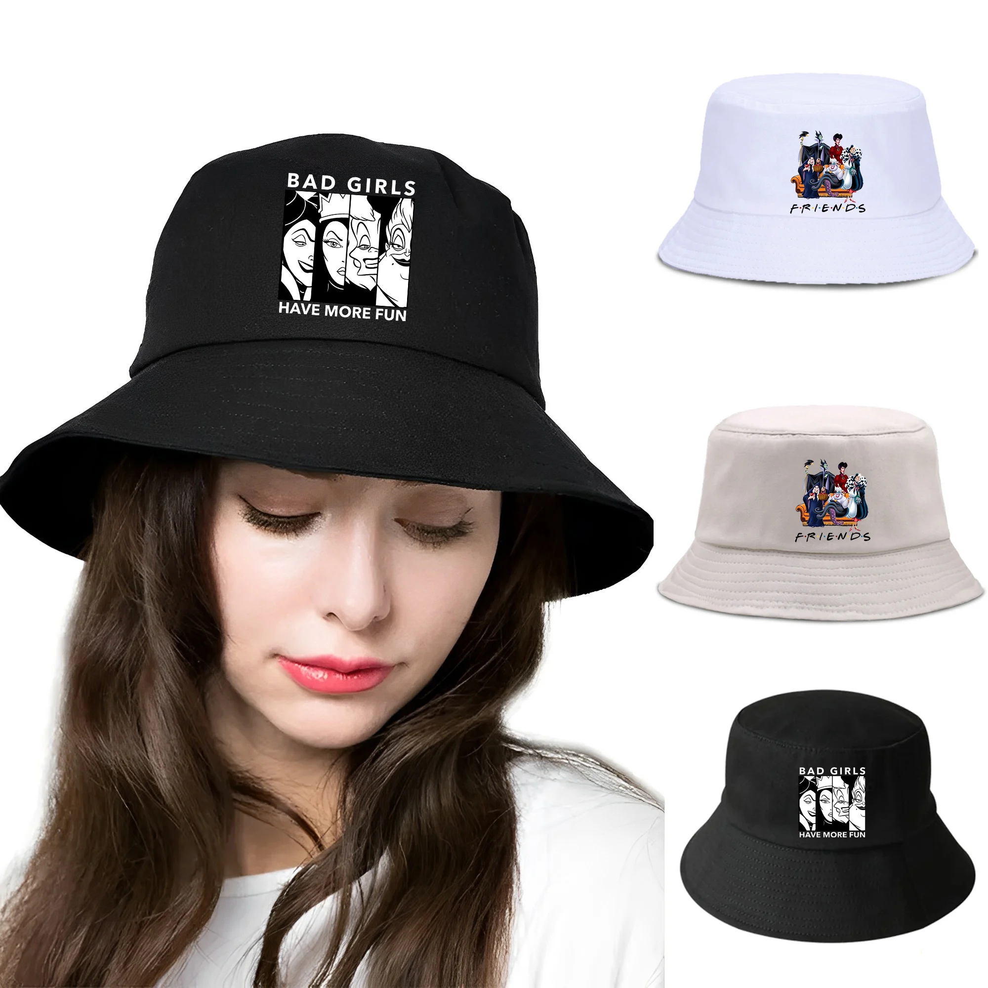 Disney Villains Cotton Foldable Bucket Hat Unisex Women Outdoor Sunscreen Hat Boys Girls Fishing Hunting Basin Chapeau Beach Cap