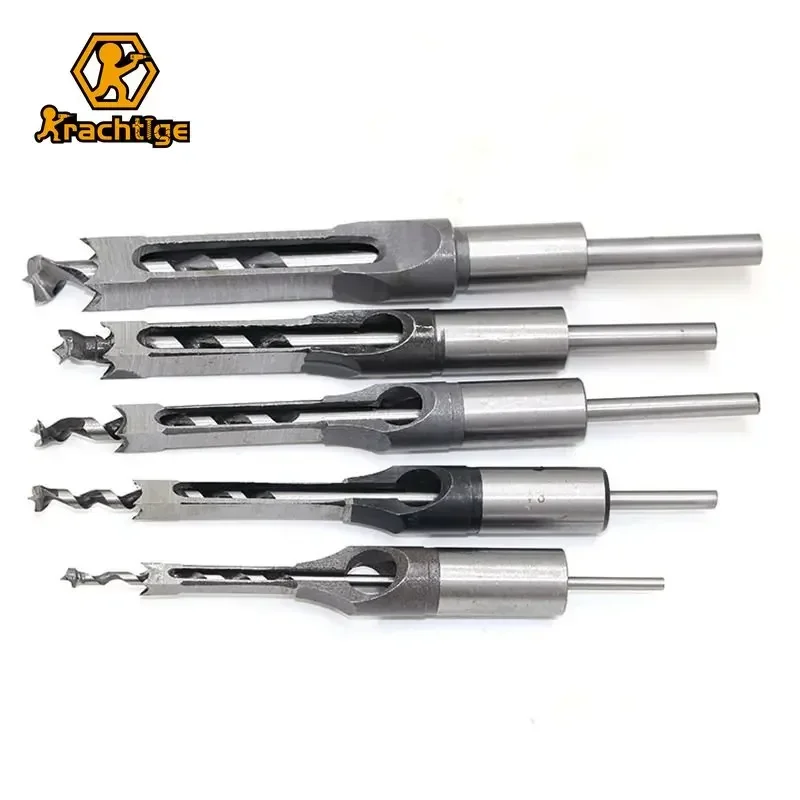 4Pcs Square Hole Mortiser Drill Bit Woodworking Twist Drill Kits Mortising Hole Drills DIY Woodworking Tools