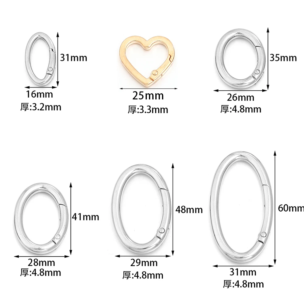 4-10pcs/lot Gold Color Zinc Alloy Heart Spring Clasps Oval Key Rings Bag Snap Hooks Key Chains Open Buckles DIY Jewelry Making view 2