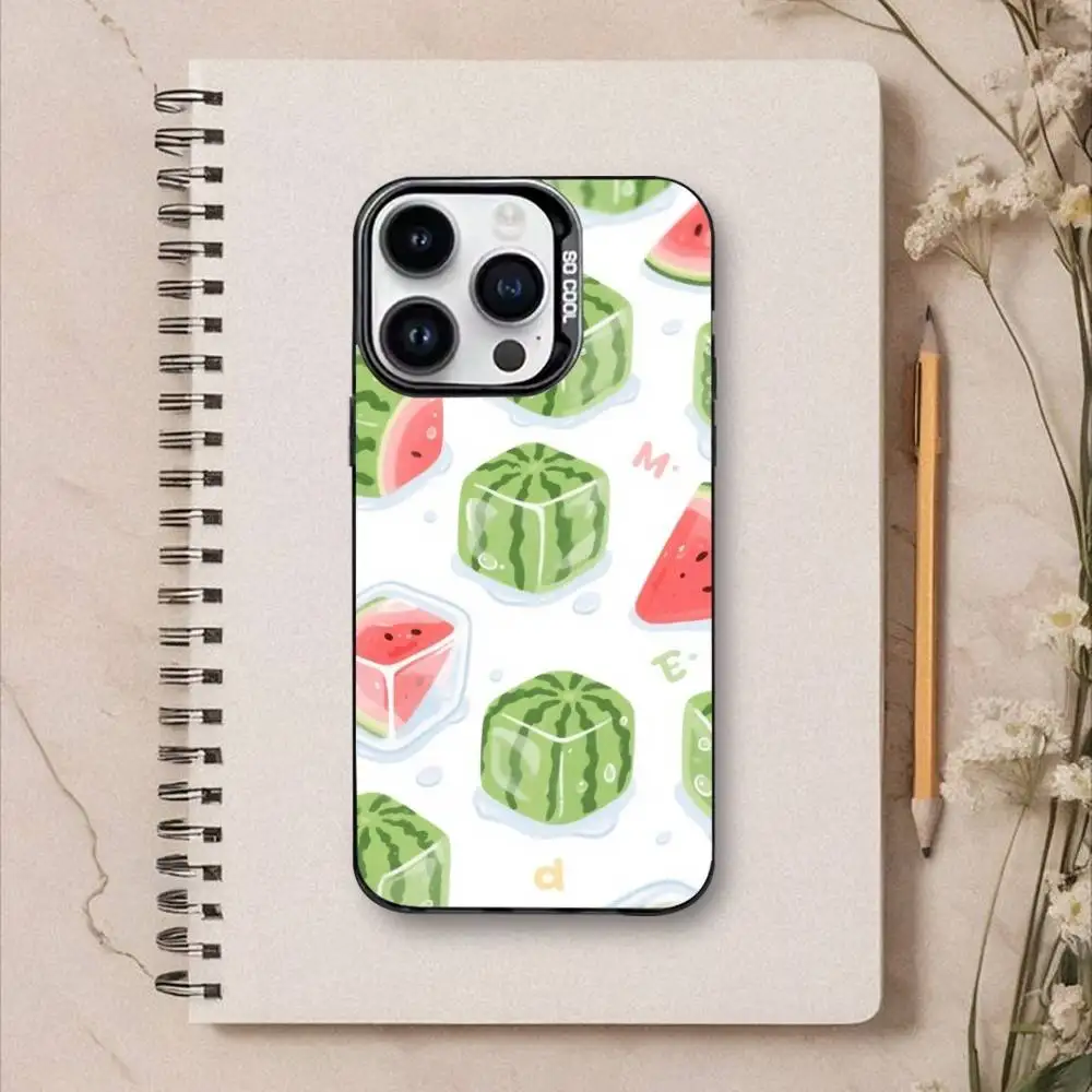 เคสโทรศัพท์ลายแตงโมสีดำ สำหรับ iPhone17,16,15,14,13,12,Pro Max  ชุบเงินด้านใน