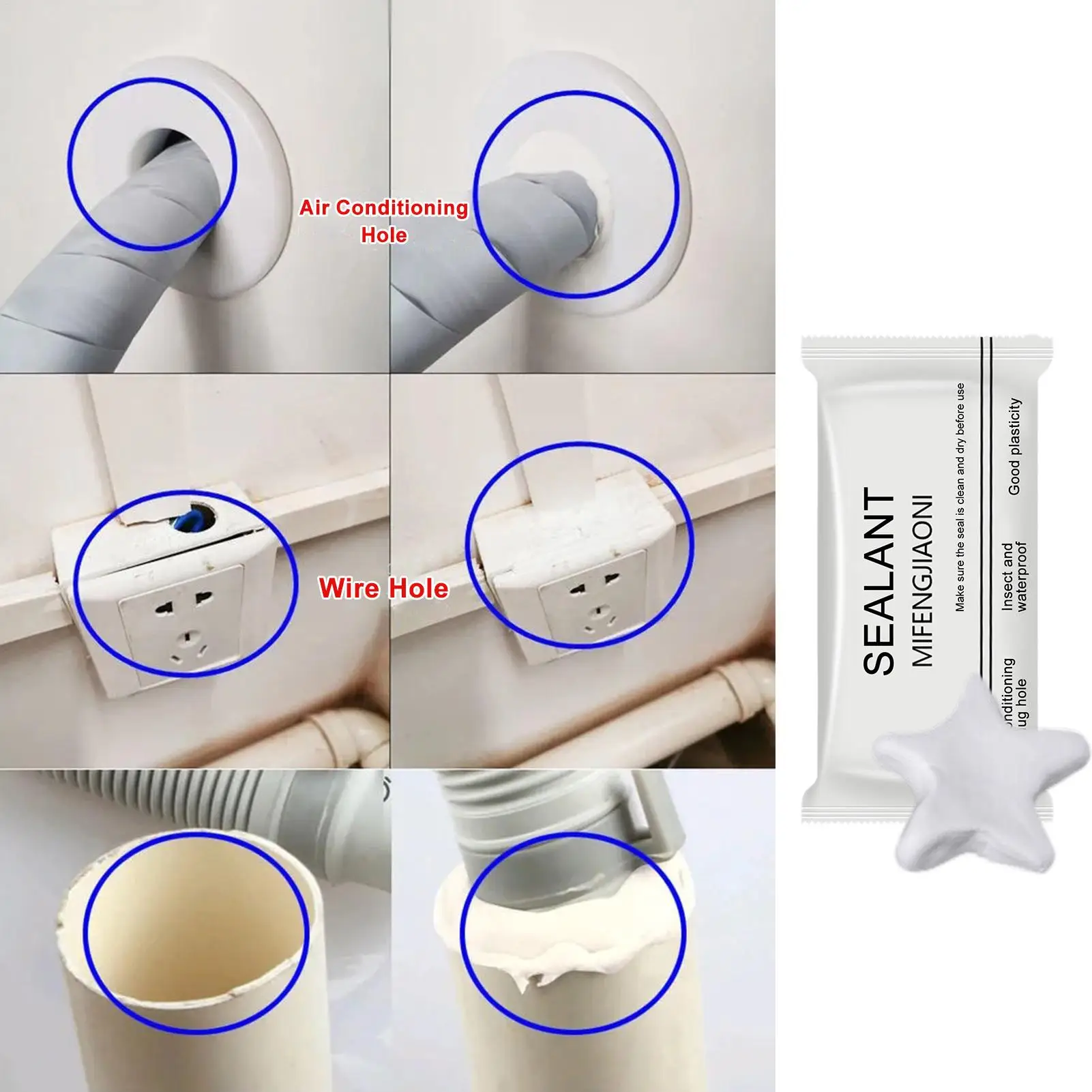 Mastic Clay 6 PCS Waterproof Sealant Wall Hole Filler Repair Putty Air Conditioner Pipe Gap Blocking Mud Home Sealing Glue