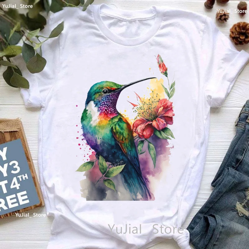 Summer New Women's Collection: Round-neck Casual Short-sleeved T-shirt, Women's Top with Parrot Pattern Print  polyester fabric