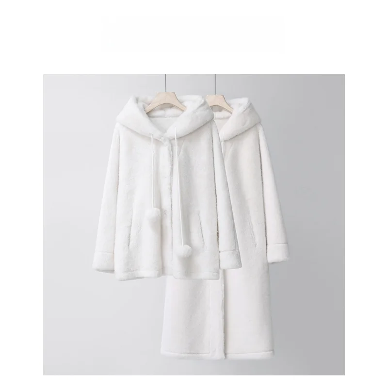 

Зимнее утепленное пальто Fat JiaJia с капюшоном, на флисовой подкладке, белое, однотонное, из полиэфирного волокна, с длинными рукавами, средней длины