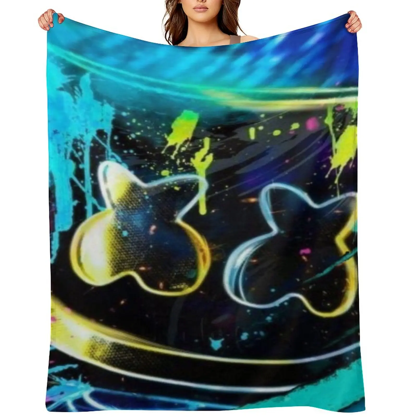 

marshmellow dj merch neon cool Throw Blanket Loose Luxury St Picnic Blankets