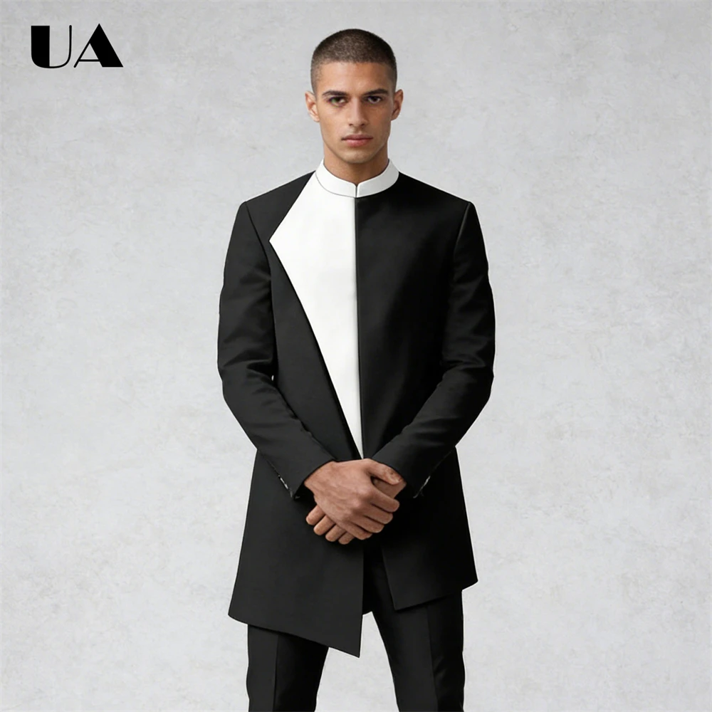 

ULBYANRY Unique Designer Men's Two Piece Suit Set, Half Stand Collar Long Suit Blazer with Pants Custom Tailoring Tuxedo