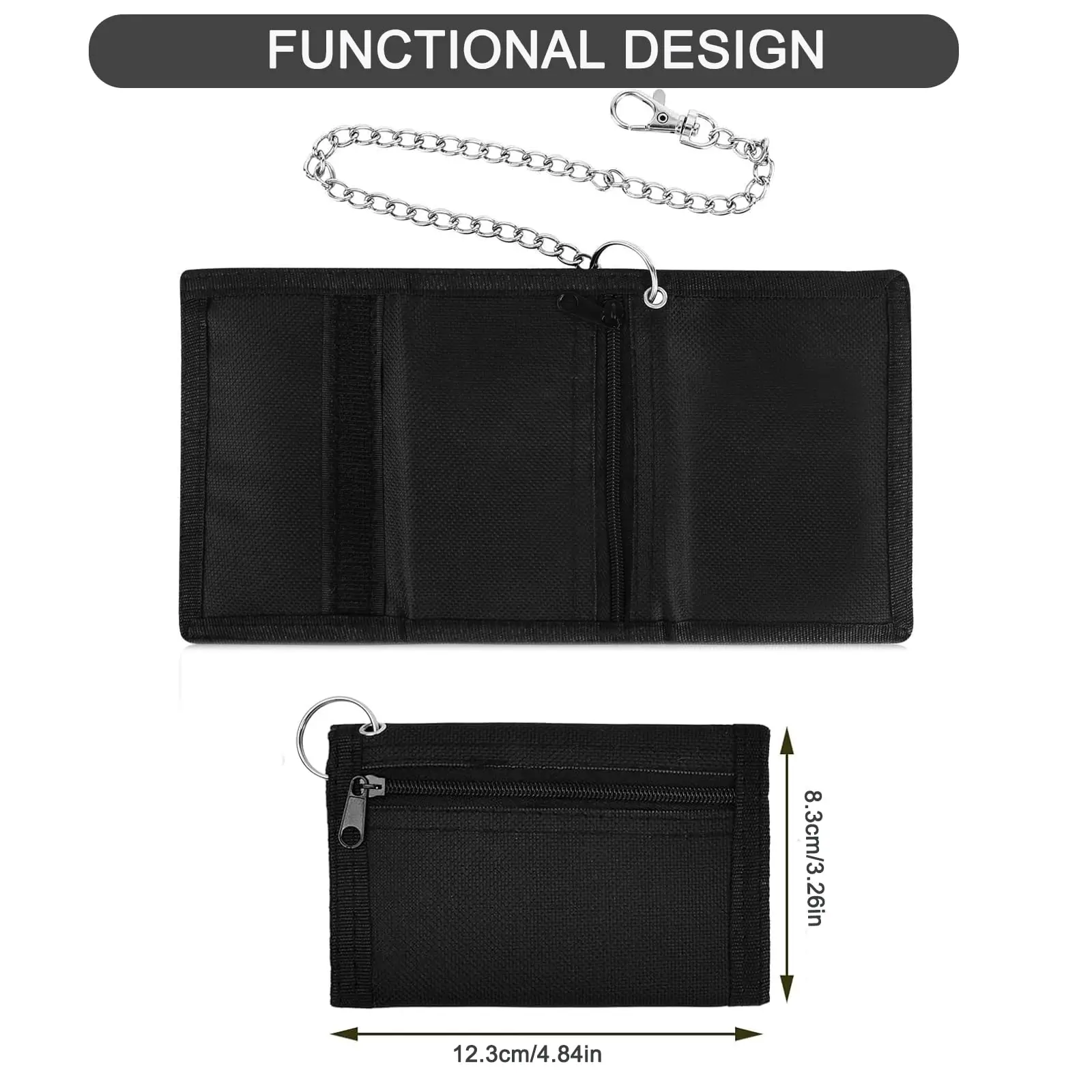 1pc men's wallet with anti-theft chain zipper, travel and sports fabric wallet, three fold small wallet suitable for teenagers,