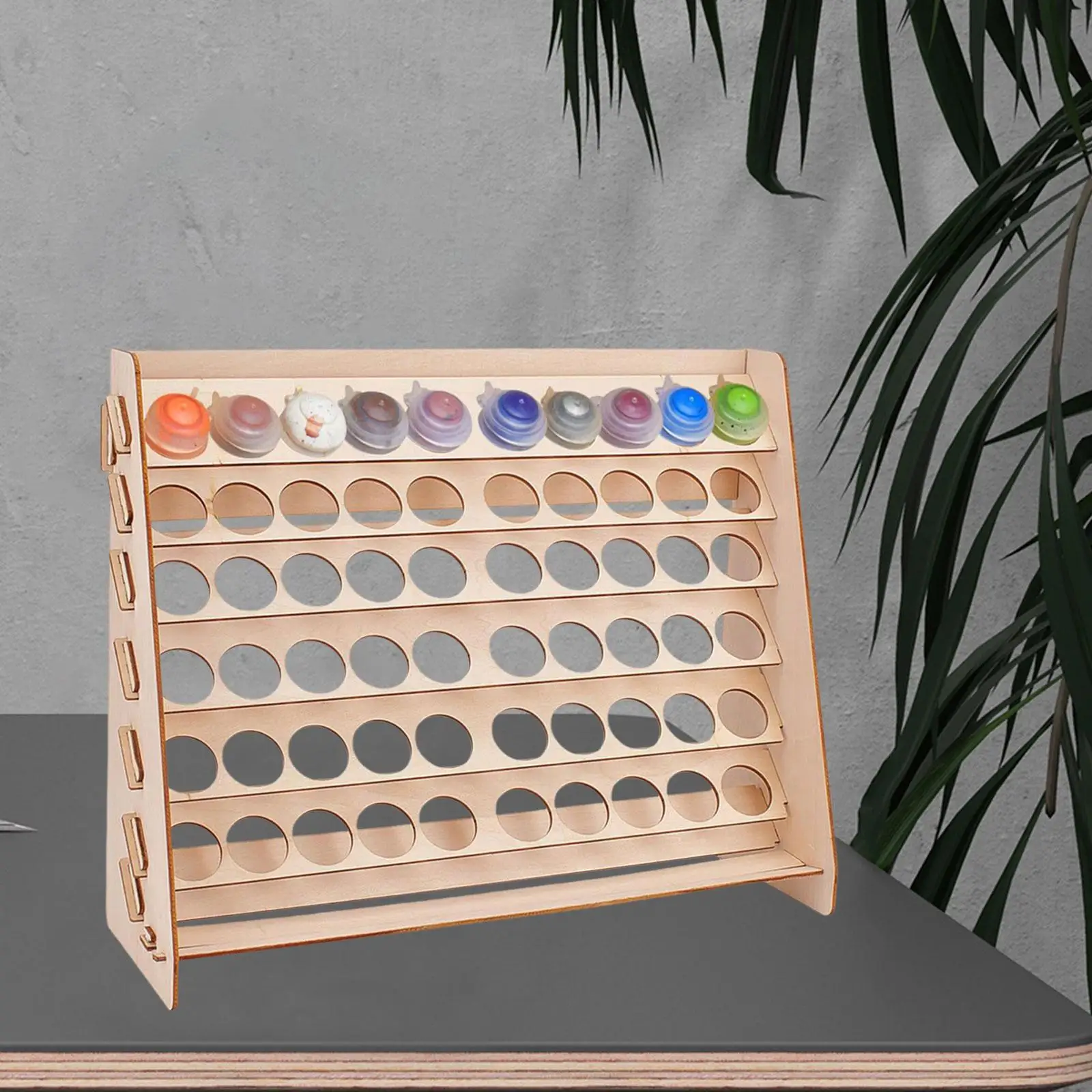 Art Supply Paint Bottles Storage Rack Wood Brush Organizer Rack with 60 Holes 1.3inch Hole Space Saving for Paint Bottles
