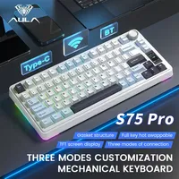 AULA S75 Pro Gaming Mechanical Keyboard 75% PBT Keycaps Hot Swappable RGB Backlit 4000mAh Keyboard with LCD Screen Knob