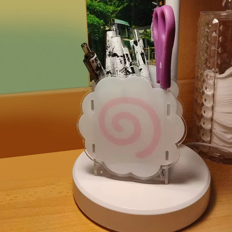 Spiral Design Acrylic Fish Cake Pen Holder Cute Cloud-Shaped Pen Holder Large-Capacity Desktop Stationery Pen Storage Box