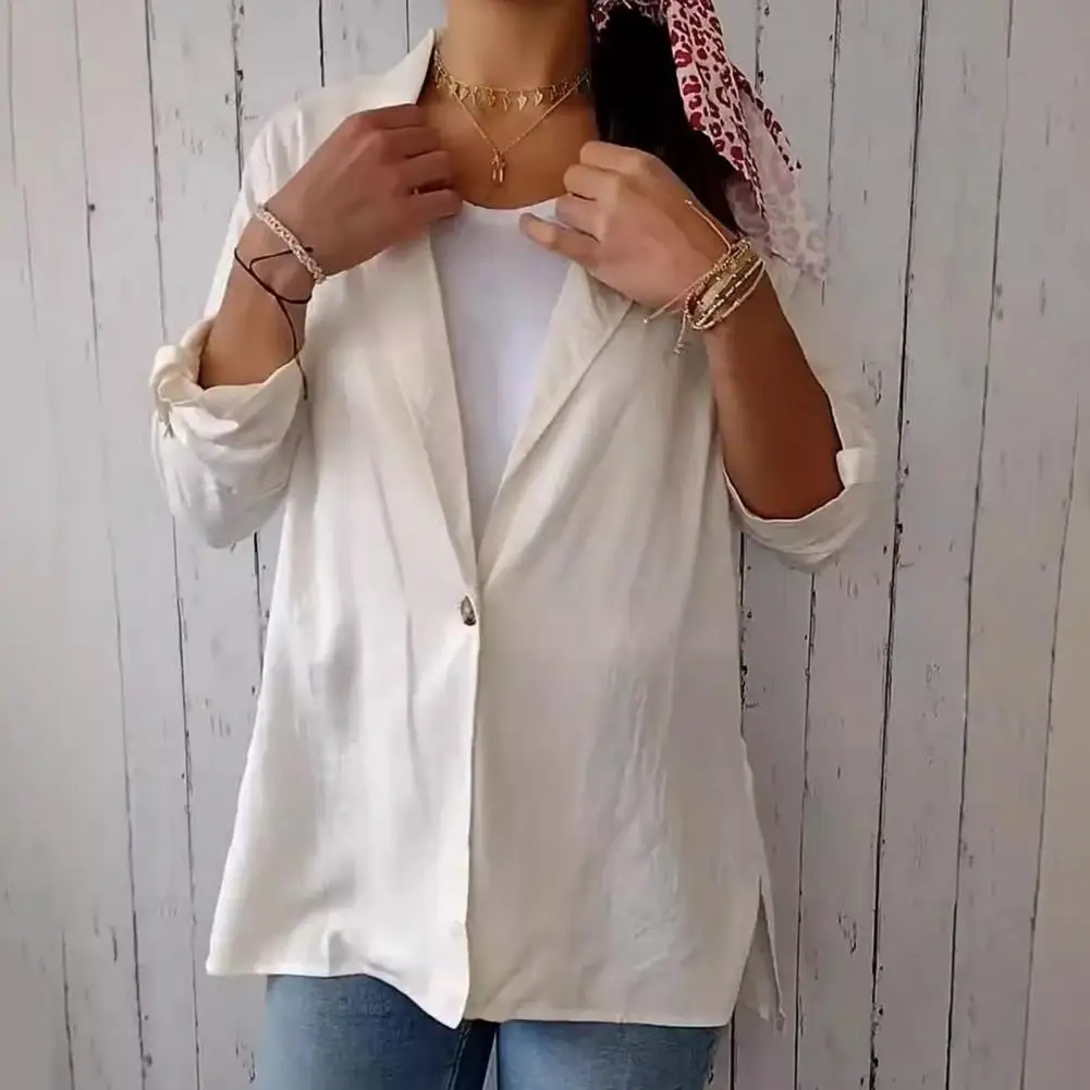 Abrigo elegante con solapa para mujer, Chaqueta de manga larga con un solo botón para el trabajo y la Oficina, Color sólido, ropa de trabajo suelta