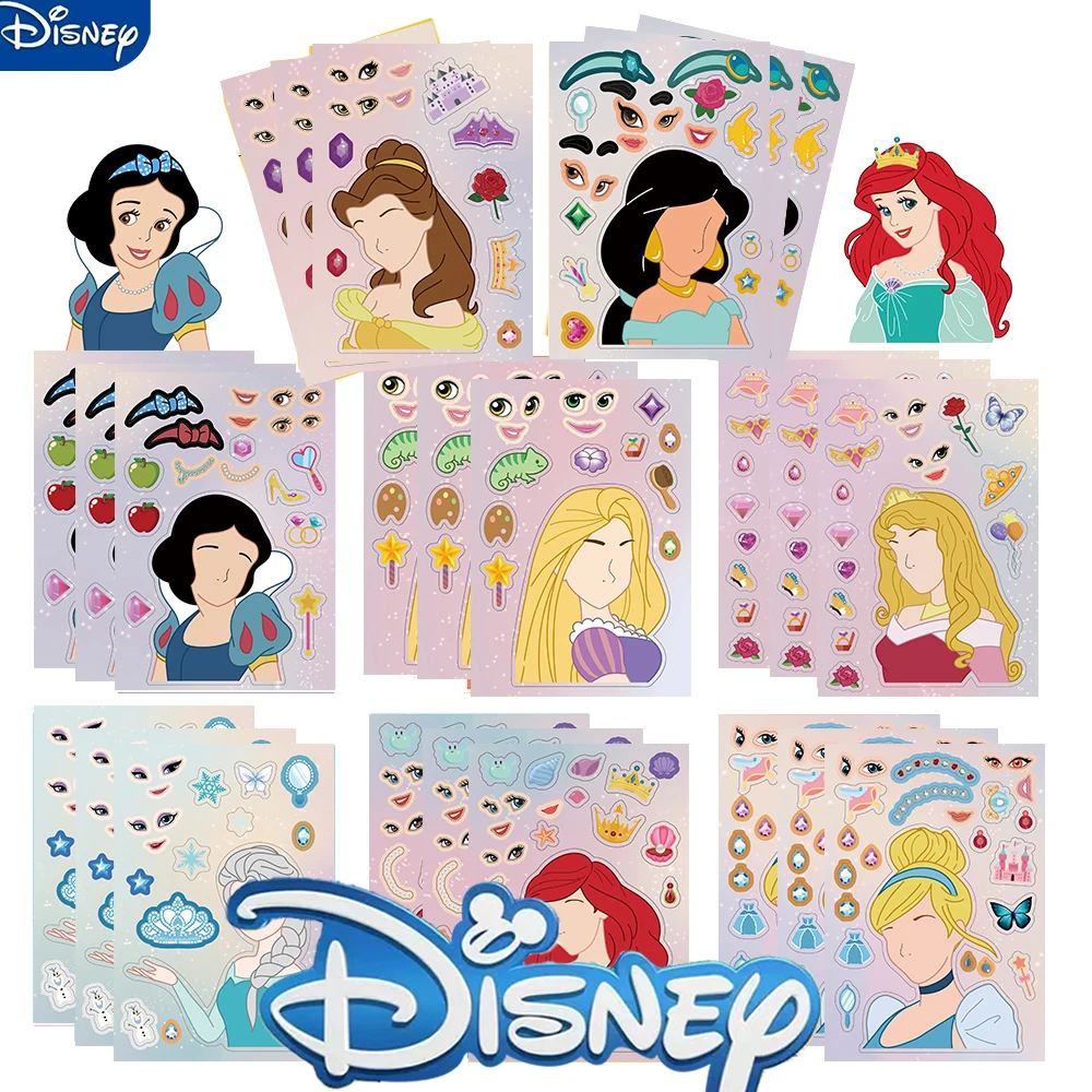 8/16/32Pcs Princess Make A Face Puzzle Stickers for Kids Make Your Own DIY Game Children Cartoon Jigsaw Education Toys Gift