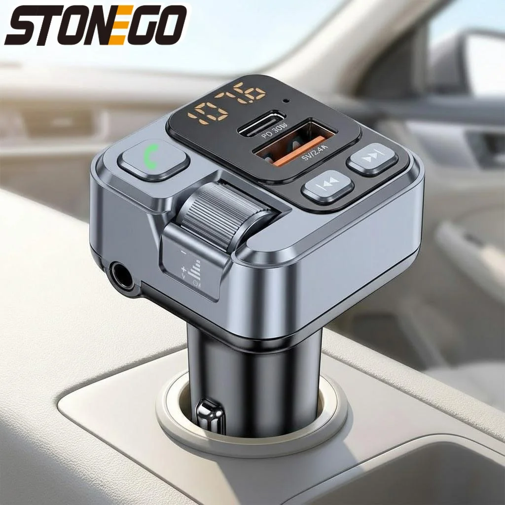 

Car Bluetooth Receiver USB U Disk PD30W Fast Charging Digital Display Phone Adapter FM Transmitter for Cellphones