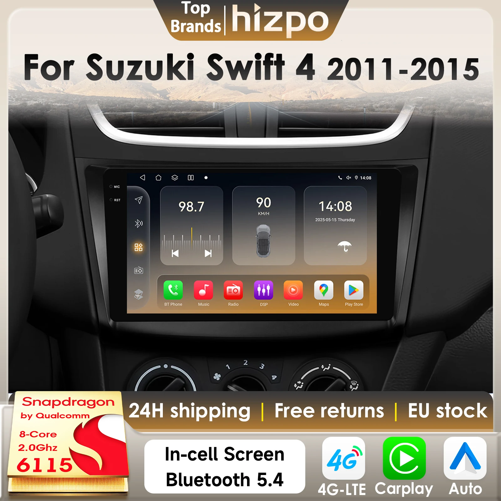 Hizpo 8Core 2Din AI Android 14 Autoradio Per Suzuki Swift 4 2011 - 2015 Auto Multimedia GPS 4G Carplay di Qualcomm Snapdragon6115