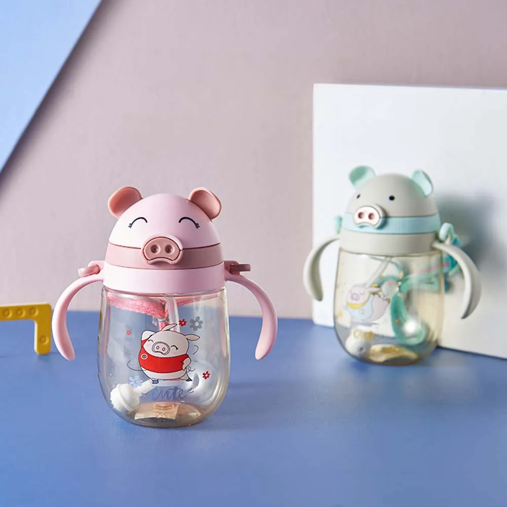 

With Straw Baby Cartoon Dual-handle Strap Graduated Sippy Cup Children Training Cup Baby Learning Cups Handle Water Bottle