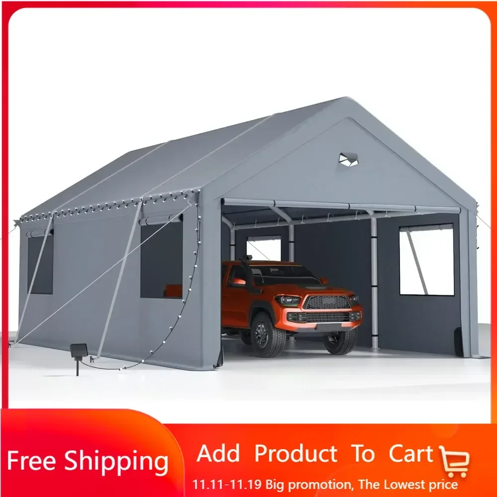 12x20 Heavy Duty Carport Canopy - Extra Large Portable Car Tent Garage with Roll-up Windows and All-Season Tarp Cover,Removable