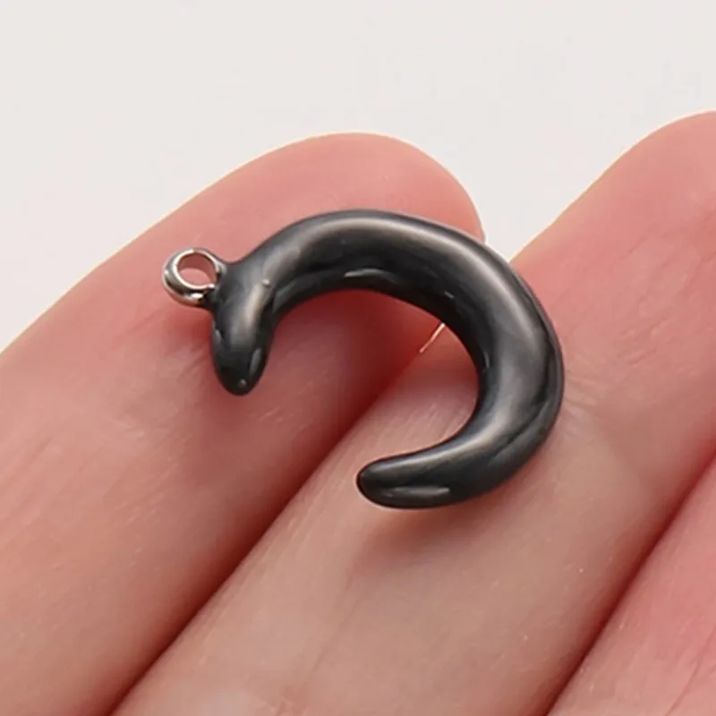 3 Stück schwarze, öltropfende Anhänger im Punk-Stil, Heiliges Herz, Mond, Stern, Edelstahl-Anhänger für Schmuckherstellung, DIY-Schlüsselanhänger – Detail 2