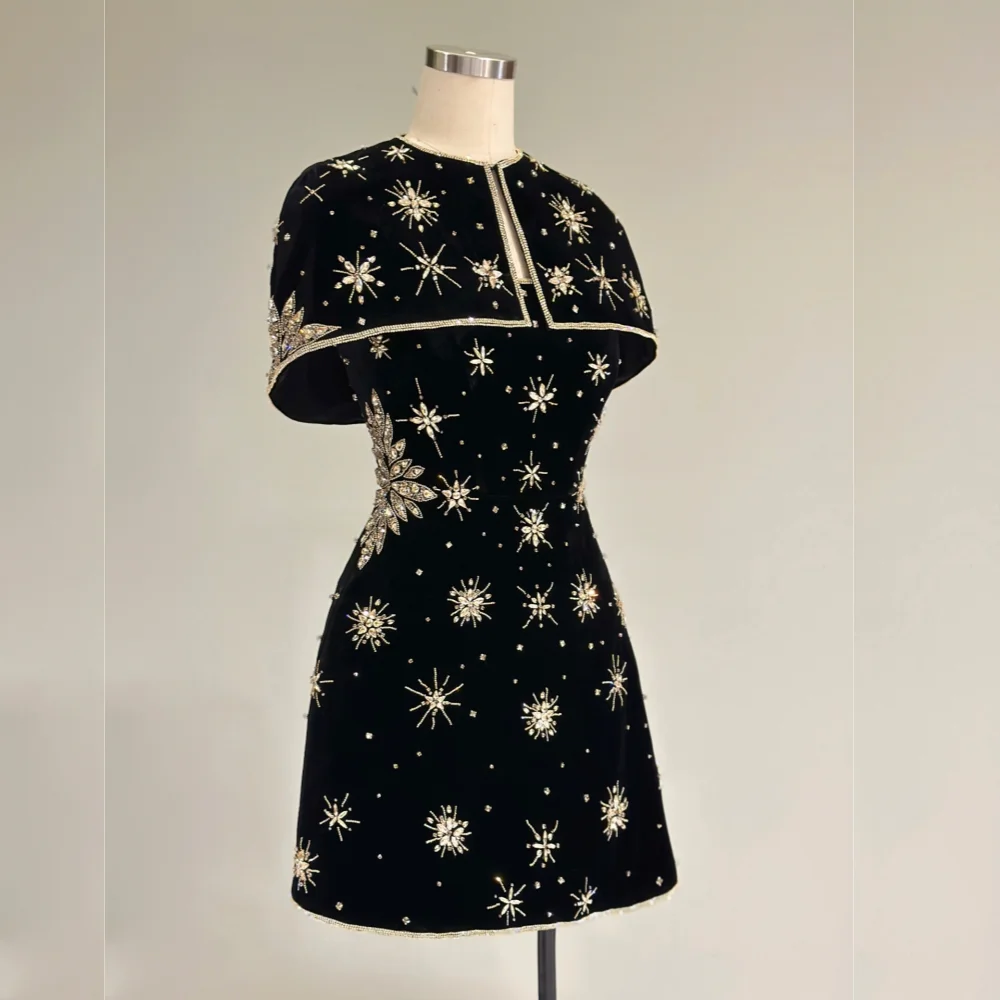 Maßgeschneiderte, hochwertige Luxus-Abendkleider für Damen, glitzernder O-Ausschnitt, Schal, A-Linie, kurze Kleider, maßgeschneidertes Partykleid für besondere Anlässe
