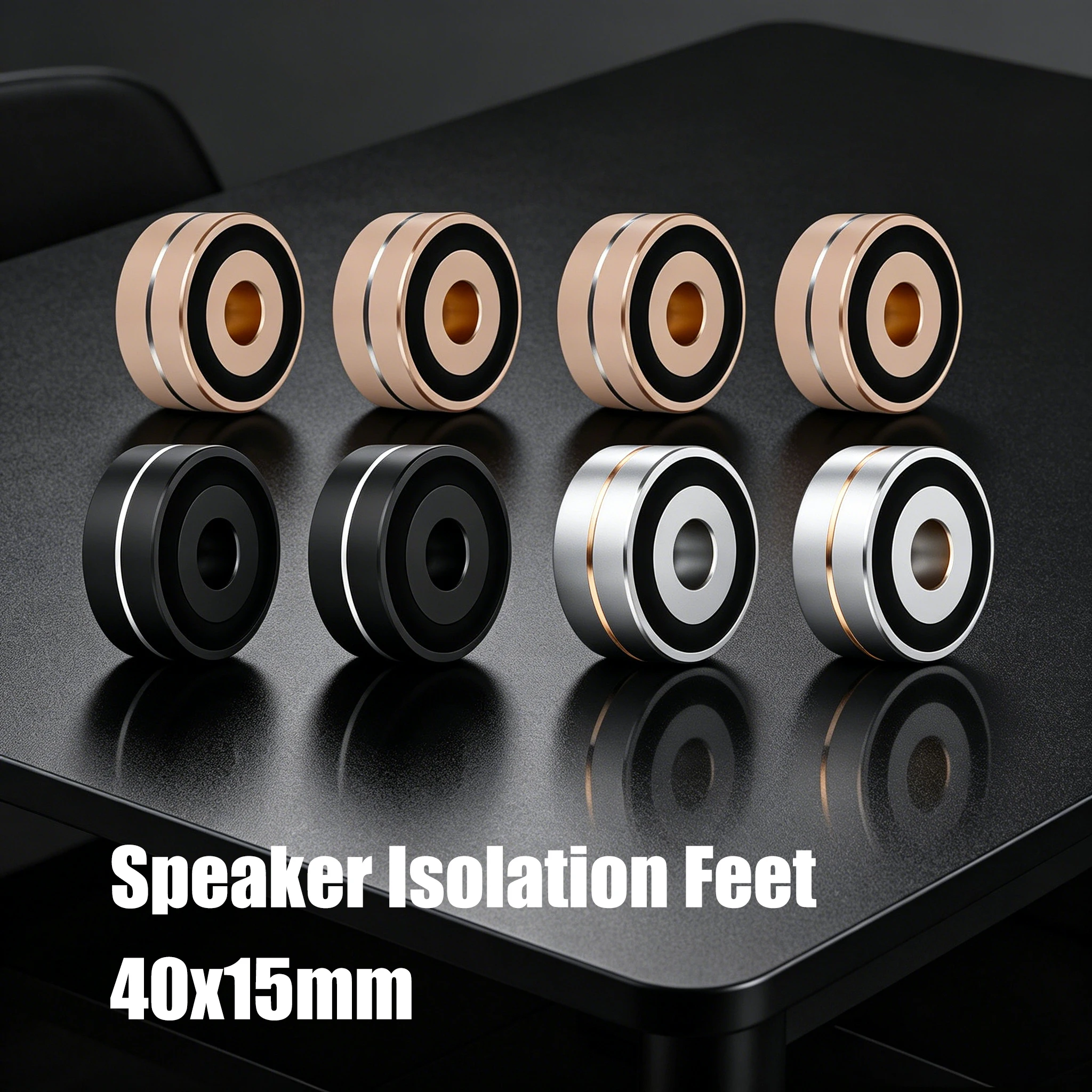 40x15mm CNC Machined Solid Aluminum Audio Equipment Turntable Speaker Isolation Feet with Non-Slip Rubber Rings for Speakers