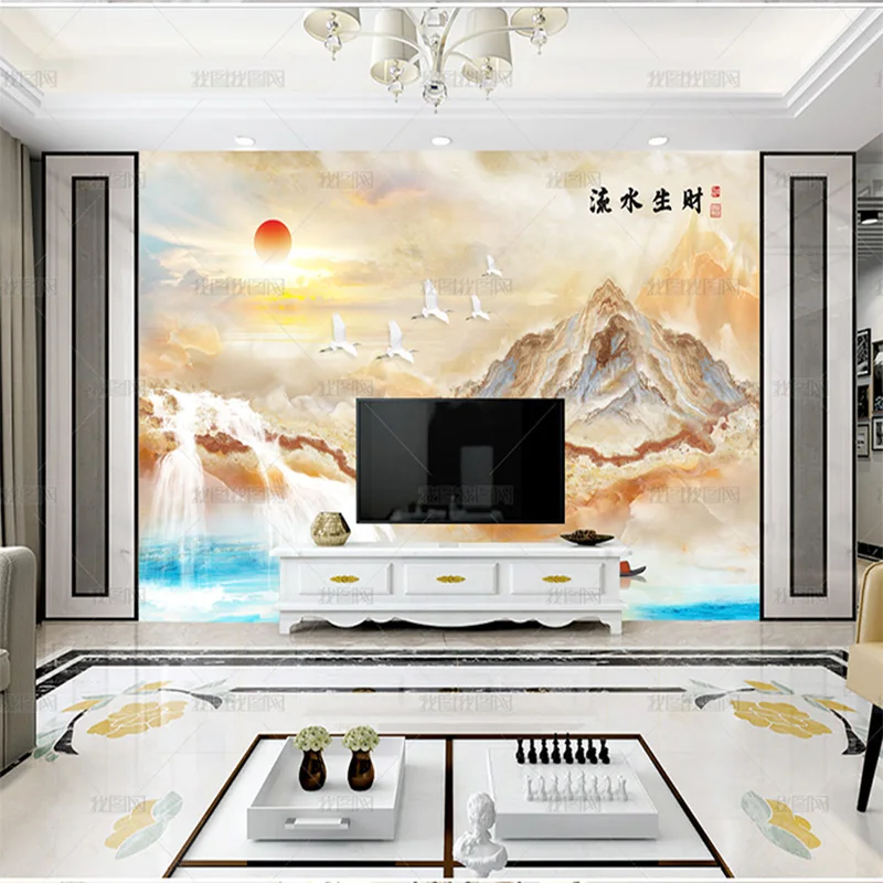 خلفية رخامية ثلاثية الأبعاد مخصصة جدارية مجردة الثروة المائية المتدفقة الجاز الأبيض تلفزيون غرفة المعيشة حائط الخلفية غرفة نوم غرفة الطعام 8d #3